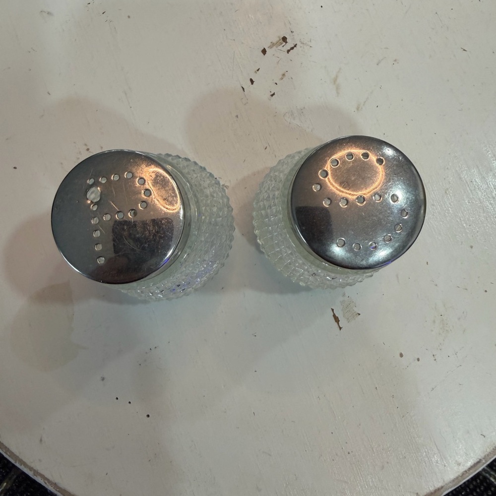 Vintage Glass Salt and Pepper Shakers with Silver Tops set of 2